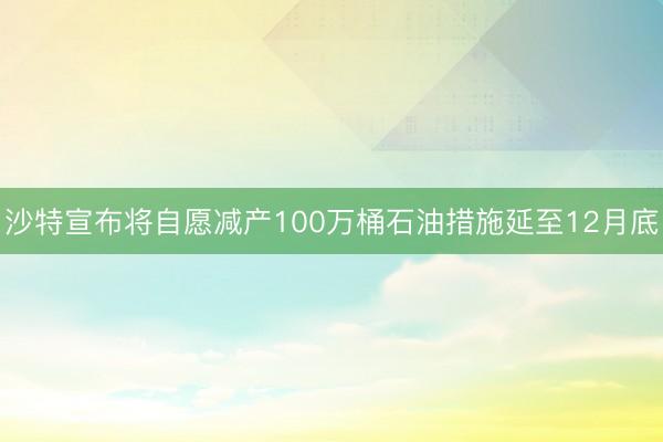 沙特宣布将自愿减产100万桶石油措施延至12月底