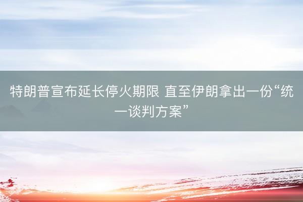 特朗普宣布延长停火期限 直至伊朗拿出一份“统一谈判方案”
