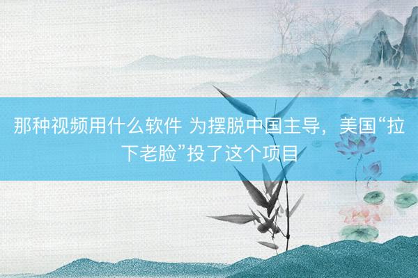 那种视频用什么软件 为摆脱中国主导,美国“拉下老脸”投了这个项目