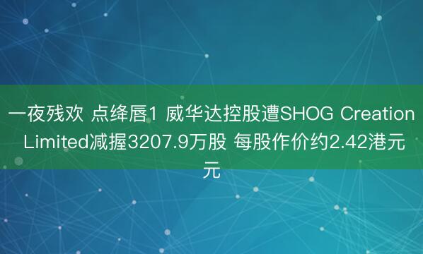 一夜残欢 点绛唇1 威华达控股遭SHOG Creation Limited减握3207.9万股 每股作价约2.42港元