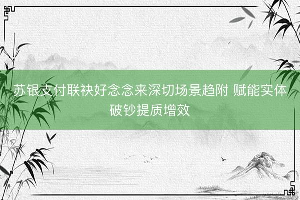 苏银支付联袂好念念来深切场景趋附 赋能实体破钞提质增效