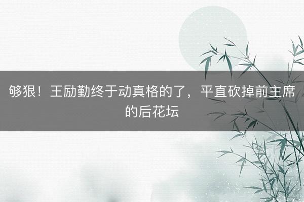 够狠！王励勤终于动真格的了，平直砍掉前主席的后花坛